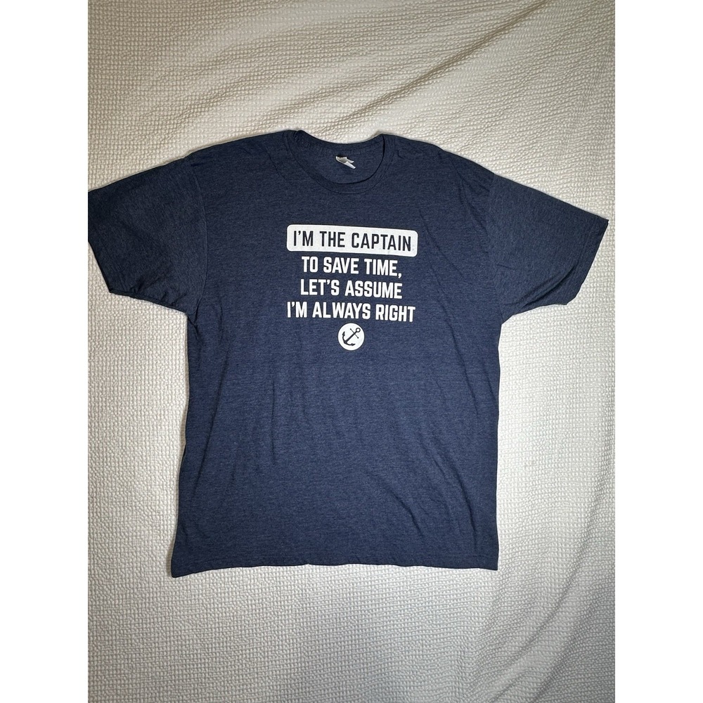 Tultex I'm the Captain T-Shirt Men's XXL Navy Blue Funny Boating Anchor Graphic